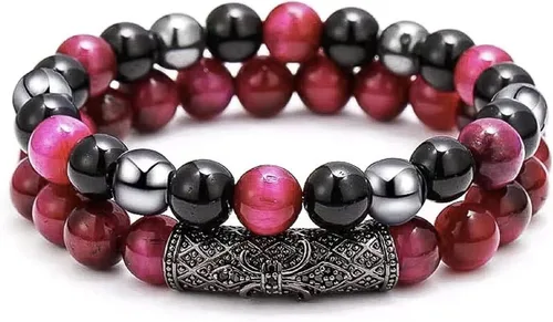 Miniatura 13 de 2Pcs Triple Protection Bracelet,Natural Tigers Eye Black Obsidian and Hematite 8 MM Beads Bracelet for Men Women Gift, Healing Crystal Bracelet