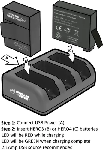 Miniatura 3 de Wasabi Power Cargador de batería triple USB para HERO4, HERO3, HERO3+