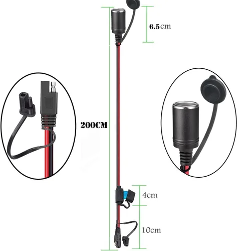 Miniatura 3 de 12AWG Cable de extensión de enchufe de encendedor de cigarrillos hembra para motocicleta, SAE, 12V-24V, para cargadores de batería y accesorios