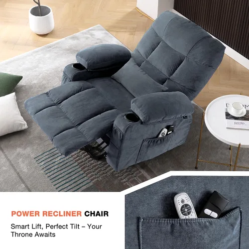 Miniatura 6 de MAHOMICO Silla reclinable eléctrica para personas mayores con masaje por vibración y calefacción lumbar, sofá reclinable eléctrico con bolsillo