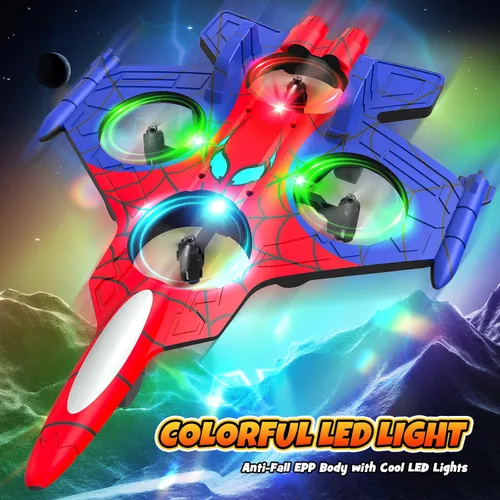 Miniatura 7 de Aviones de control remoto de espuma para niños de 8 9 10 11 12 años +, mini dron araña para niños, avión RC Fighter Jet Jet con luz, 360° Flip