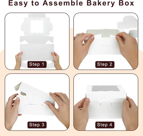 Miniatura 6 de XINHPKGG Paquete de 20 Cajas para Galletas de 6x6x3 Pulgadas Cajas de Panadería con Ventana Caja de Dulces Caja de Postres para Macarrones Mini