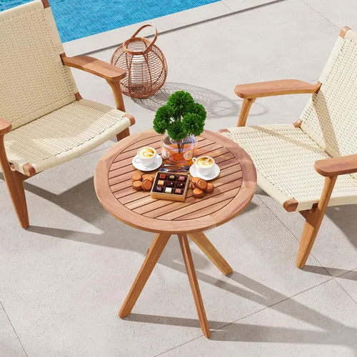 Miniatura 4 de Tangkula - Mesa bistró de madera de acacia de 27.5 pulgadas, mesa redonda de madera con base en X, mesa de bistró lateral de café para jardín, patio