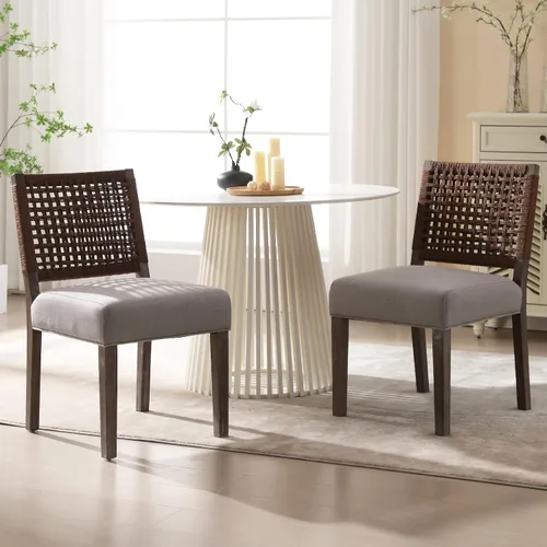Miniatura 10 de LZAREAL Juego de 4 Sillas de Comedor Estilo Granja de Tela de Lino Tapizadas Silla Lateral de Acento, Sillas de Cocina y Comedor Modernas