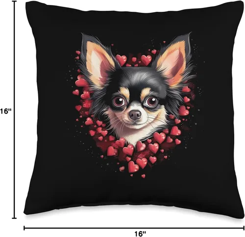 Miniatura 4 de Funny Dogs Lovers Men Women Kids Cute Gift Ideas Almohada de pelo largo con diseño de chihuahua negro y corazones para amantes de los perros, 16 x