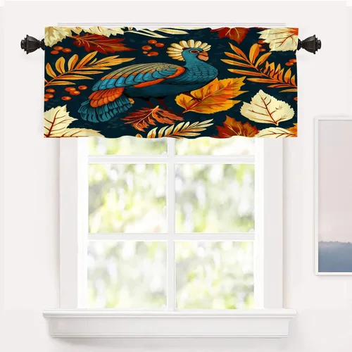 Miniatura 77 de Shrahala Cortinas de hojas de arce otoñales para ventanas de cocina, hojas rojas ardientes, fondo marrón, paneles de cortina de ventana de poliéster