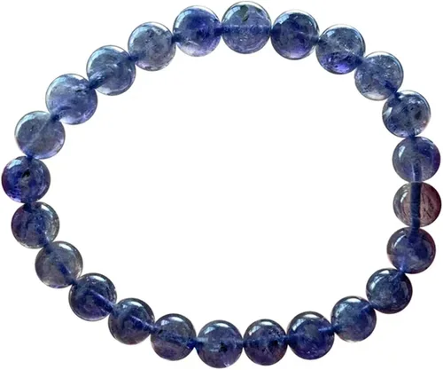 0.315in Natural Iolita Cordierita Piedra preciosa Cristal Claro Redonda Perlas Mujeres Hombres Pulsera AAAA