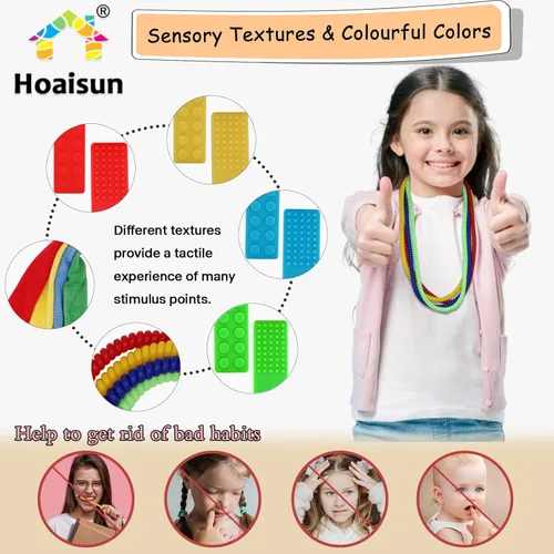 Miniatura 3 de Paquete de 12 collares sensoriales para masticar, collar elástico masticable, juguetes sensoriales para niños con autismo, TDAH, mordeduras