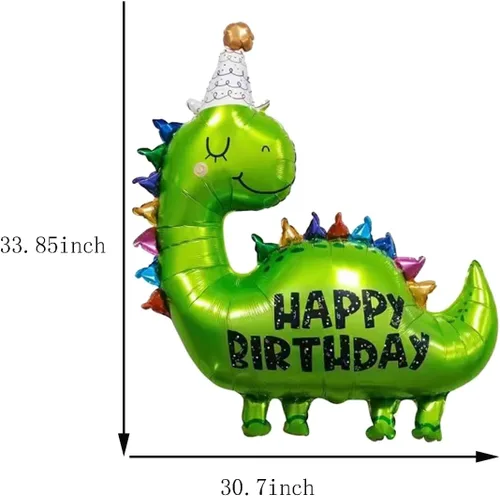 Miniatura 2 de 5 globos de dinosaurio de 35 pulgadas para decoración de cumpleaños para niños, globos de dinosaurio de papel de aluminio verde para Wild One Baby