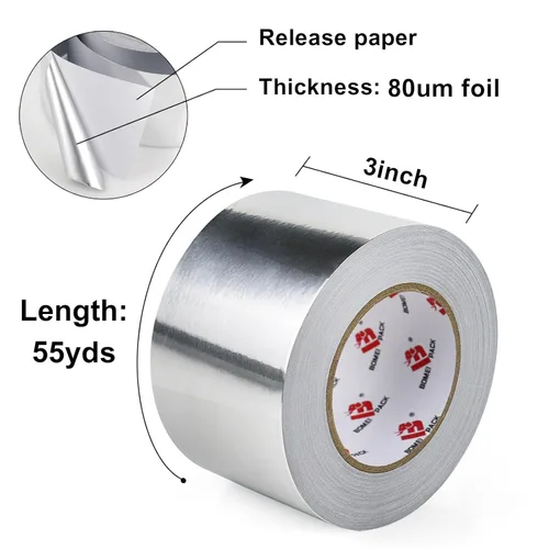 Miniatura 2 de BOMEI PACK Cinta de lámina de aluminio, cinta de conducto de metal resistente, cinta plateada de alta temperatura, perfecta para sellar y reparar