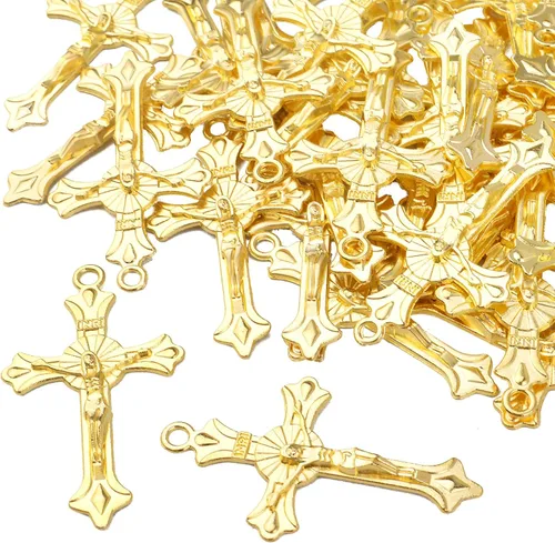 Miniatura 4 de BronaGrand 50pcs Alloy Cross Charms Pendants Jewelry Rosary Cross Charms for DIY Bracelet Necklace Jewelry Making Findings,37×22mm Dorado