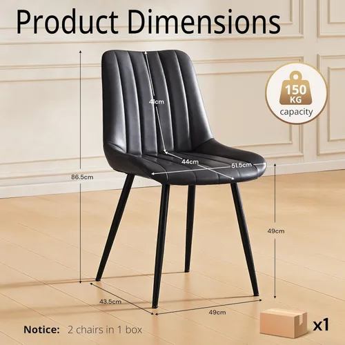 Miniatura 2 de CLIPOP Juego de 2 sillas de comedor, sillas de comedor de piel sintética con asiento tapizado, cojín cómodo con respaldo alto, patas de metal, silla
