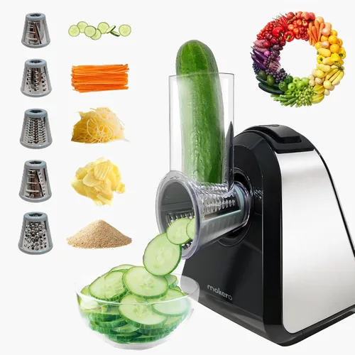 Mokero Rallador de queso eléctrico 5 en 1 para queso, triturador automático de queso de cocina y tirador de ensaladas, picador de verduras fácil de