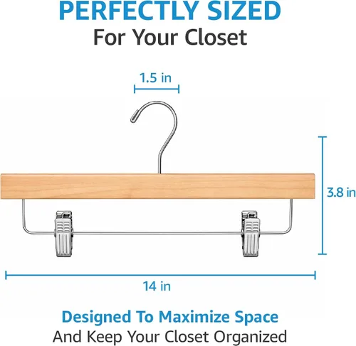 Miniatura 3 de ZOBER Perchas de madera para pantalones con clips, paquete de 10 perchas de madera de loto maciza de alta calidad para mujer, colgador de madera