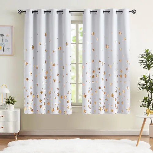 Miniatura 28 de Treatmentex Cortinas Opacas de Oro Marfil con Estampado de Copos de Nieve, Paneles de Cortina para Sala de Estar de 63 Pulgadas con Medallón Floral