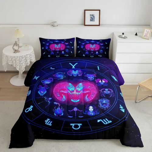 Miniatura 11 de Erosebridal Virgo - Juego de edredón de tamaño individual con 12 constelaciones, para niños, niñas, niños, niñas, niños, juego de edredón de galaxia