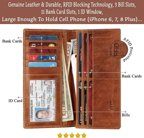 Miniatura 2 de Mou Meraki Cartera larga plegable de piel auténtica para hombre con bloqueo RFID