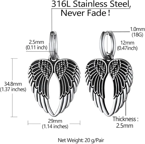 Miniatura 5 de Richsteel Hoop Earrings for Women Stainless SteelGoldBlack Plated SpiderDollarAngel Wings Fashion Jewelry