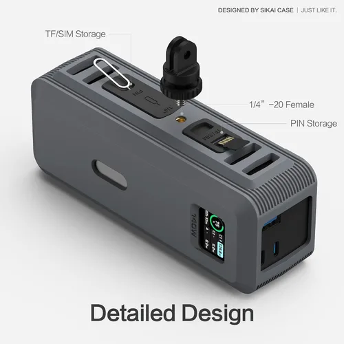 Miniatura 6 de Funda de silicona para banco de energía Anker 737 (24,000 mAh, 3 puertos) con agujero de tuerca de 1/4 pulgadas, almacenamiento de tarjeta SD/SIM