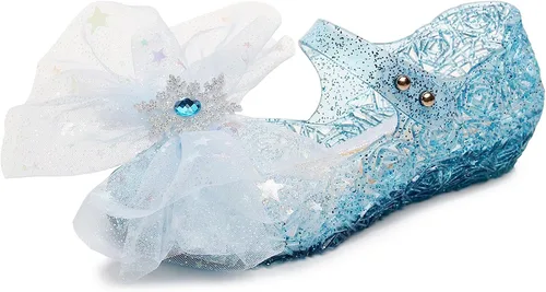 OMGard Zapatos de gelatina para niñas, sandalias de cumpleaños de princesa de reina de la nieve para niñas pequeñas, sandalias azules con purpurina