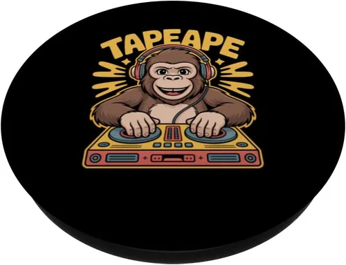 Miniatura 2 de TAPEAPE - Tocadiscos Dj Monkey Retro Funky Party Vibes PopSockets Adhesivo PopGrip