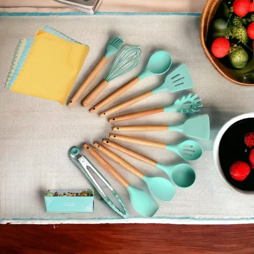 Miniatura 4 de 33 piezas." Juego de utensilios de cocina para cocinar. Viene con 5 paños de limpieza de cocina, juego de utensilios con soporte, espátula, así