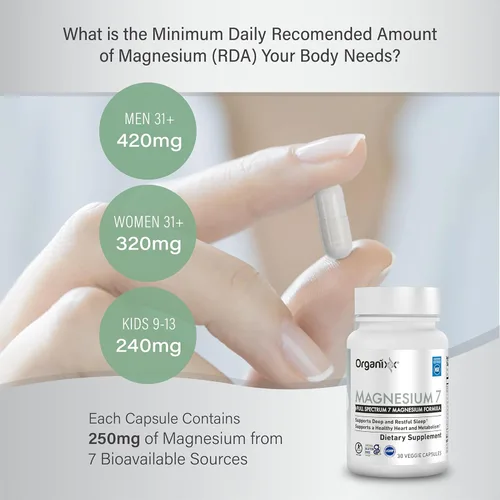 Miniatura 2 de Suplemento de magnesio Organixx, cápsulas naturales de magnesio para apoyo del sueño, recuperación muscular, con vitamina B6 y citrato y glicinato