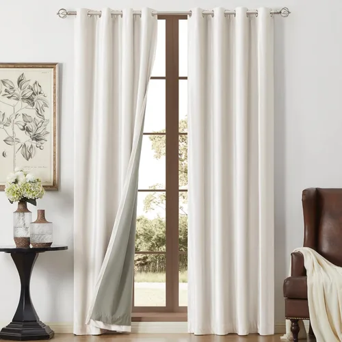 BULBUL Cortinas de terciopelo 100% opacas para sala de estar, 2 paneles, color marfil crema de 120 pulgadas de largo, cortinas de oscurecimiento de