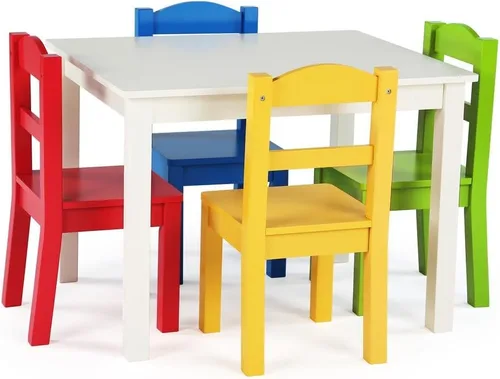Miniatura 15 de Tot Tutors Juego de mesa y 4 sillas de madera para niños, Espresso (Colección Espresso), Madera, blanco/rosa/púrpura (White/Pink/Purple)