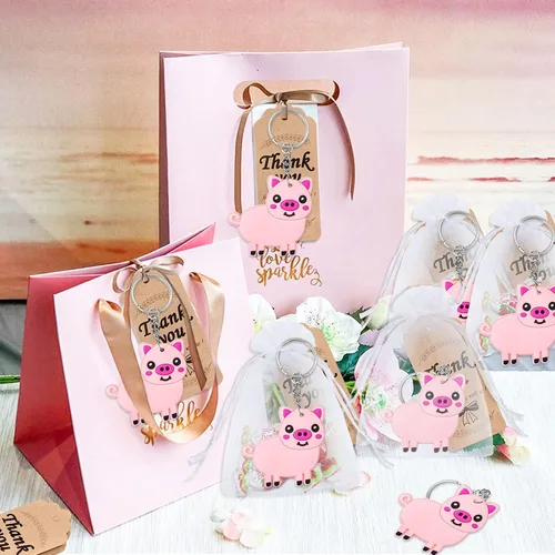 Miniatura 3 de Paquete de 60 recuerdos de fiesta de animales con 20 llaveros de cerdo, 20 etiquetas, 20 bolsas para amantes de los animales de granja, baby shower