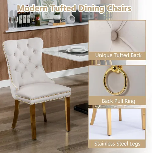 Miniatura 6 de Henf Juego de mesa de comedor de mármol sintético de 68 pulgadas para 6, juego de mesa de comedor de 7 piezas con 6 sillas copetudas de terciopelo