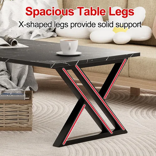 Miniatura 9 de Wolawu - Mesa de café para sala de estar, mesa central negra, mesa de té rectangular moderna y simple de mármol falso con marco de metal acabado