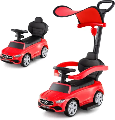 Miniatura 10 de Costzon Coche de empuje para niños pequeños, 3 en 1 Mercedes Benz Cochecito deslizante caminador con toldo, mango, barra de seguridad, sonido