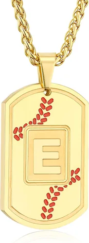 Miniatura 29 de Fervia Graduation Gifts - Baseball Initial Necklace for Men Dog Tag Stainless Steel Letter Pendant Sport Baseball Athletes Jewelry Christmas