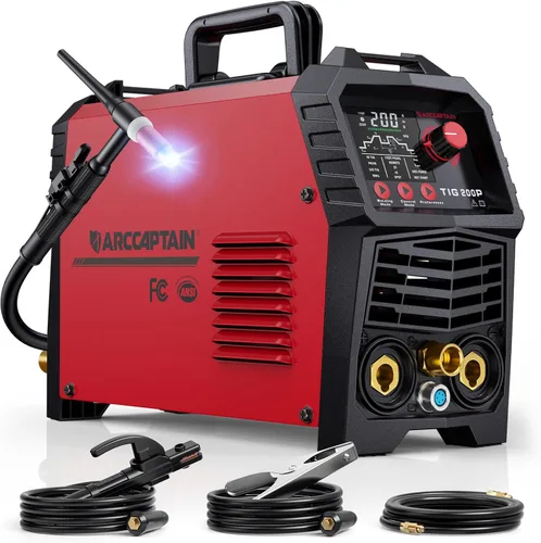 ARCCAPTAIN DC 5 en 1 Soldador TIG con pulso, 200Amp DC 5 en 1 HF/Lift/Pulse/Spot TIG & Stick, 110V/220v Pantalla digital LED de doble voltaje