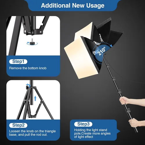 Miniatura 4 de EMART Kit de iluminación Softbox, softbox de 16 x 16 pulgadas, bombillas LED 3000K-6000K 85W con control remoto, trípode de 65 pulgadas, kit