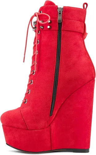Miniatura 3 de HDEUOLM Botas de tobillo con tacón de plataforma de cuña alta para mujer, botines cortos con cordones y cremallera