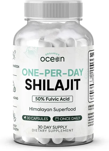 Organics Ocean Shilajit Una Por Día para Hombres y Mujeres - Suplemento Natural de Shilajit para Anti-Envejecimiento, Fortaleza Ósea, Apoyo Hormonal