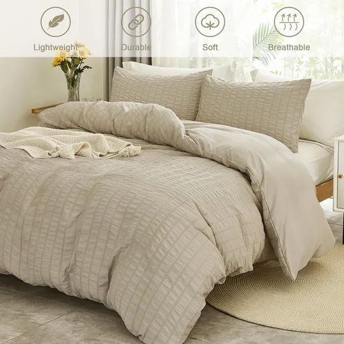 Miniatura 2 de AveLom - Juego de funda de edredón de 3 piezas, 1 funda de edredón y 2 fundas de almohada, microfibra milrayas suave, con cremallera y lazos en Beige