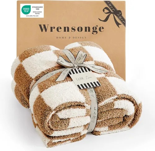 Miniatura 19 de WRENGONGE - Manta a rayas de color caqui, suave, acogedora, mullida, cálida, para sillón, sofá, cama o viajes, ligera, 50 x 70 pulgadas, regalo