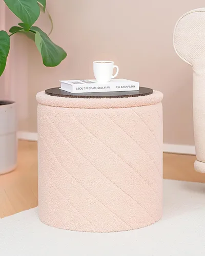 Miniatura 7 de B FSOBEIIALEO Otomana con almacenamiento, Otomana redonda de almacenamiento de bouclé con bandeja, Taburete reposapiés para dormitorio, Otomana