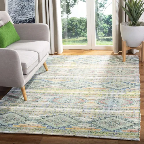 Miniatura 8 de SAFAVIEH Saffron Collection - Alfombra de pasillo de 2 pies 3 pulgadas x 8 pies, color crema y azul, hecha a mano de algodón envejecido, ideal