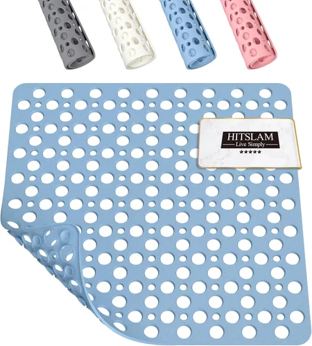 HITSLAM - Alfombrilla de ducha antideslizante, 21 x 21 pulgadas, alfombrilla de baño cuadrada para bañera antideslizante con ventosas y agujeros de