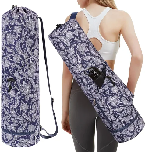 Miniatura 11 de sportsnew Bolsa para esterilla de yoga con bolsillo para botella de agua y bolsillo inferior para artículos mojados, bolsa de transporte para Beige