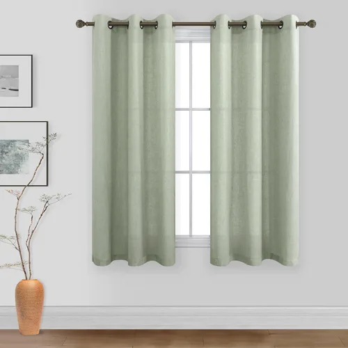 Miniatura 13 de KOUFALL Cortinas de lino azul piedra para dormitorio, 2 paneles de cortinas semitransparentes azul empolvado con ojales de bronce para sala