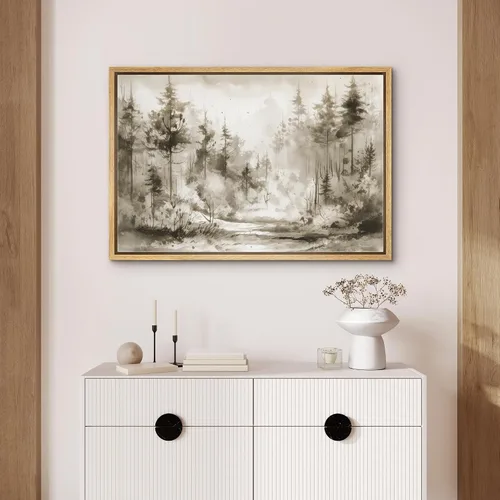 Miniatura 4 de SIGNFORD Lienzo enmarcado para pared, pinos sepia, bosques, bosques, naturaleza, ilustraciones de área silvestre, arte digital, arte moderno