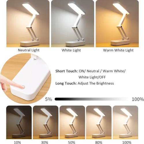 Miniatura 4 de keeda Lámpara de escritorio plegable solar, lámpara de lectura LED portátil regulable con puerto de carga solar y USB para luz nocturna de noche