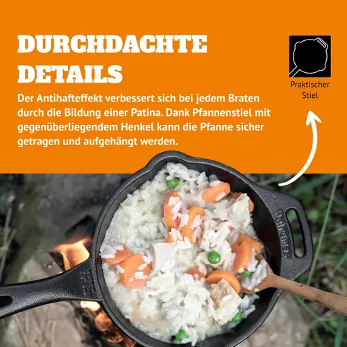 Miniatura 5 de Petromax Sartén de hierro fundido para cocina o campamento, utensilios de cocina pre-sazonados para fogata o horno y estufa casera, conduce el calor