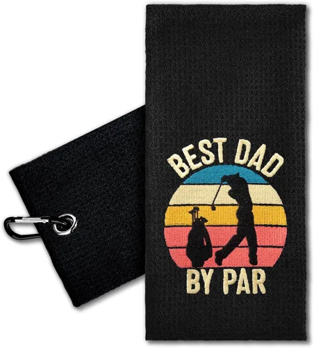 ERHACHAIJIA Best Dad by Par - Toalla de golf bordada con clip. Divertidos accesorios de golf retro regalos para hombres, amantes del golf, papá,