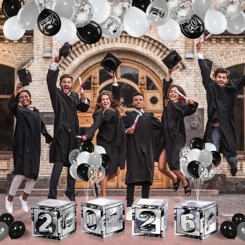 Miniatura 7 de Woanger 44 piezas de decoración de caja de graduación 2026 – Juego de cajas de fiesta de graduación de felicitaciones con cuerdas de luz LED y Negro